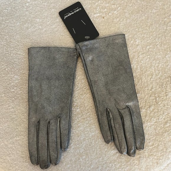 NWT CARLO PAZOLINI leather silver gloves with silk lining - Picture 2 of 9
